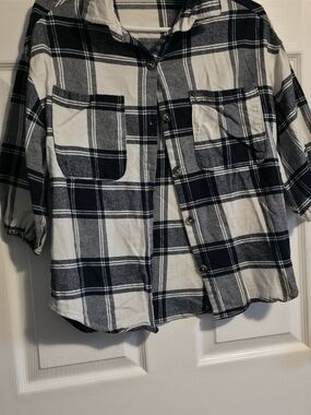 4/$67 Deal! Retro Navy and White Plaid Button-Up Shirt